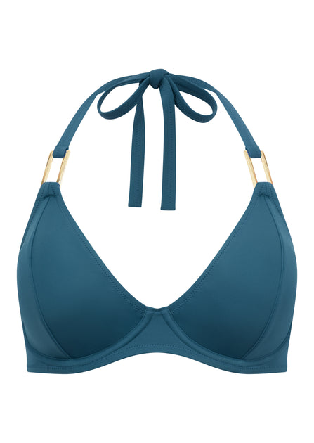 Underwire Halter Bikini Top Fuller Bust Boudoir Beach Vivid Blue