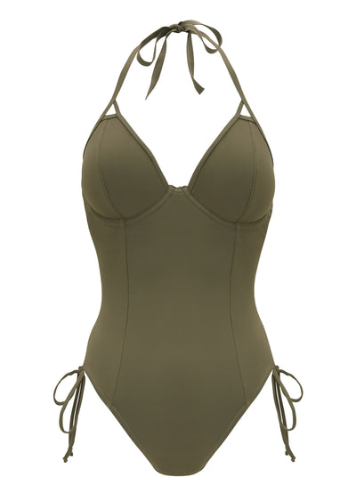 Fuller Bust Icon Olive Underwired Halter Swimsuit, DD-G Cup Sizes
