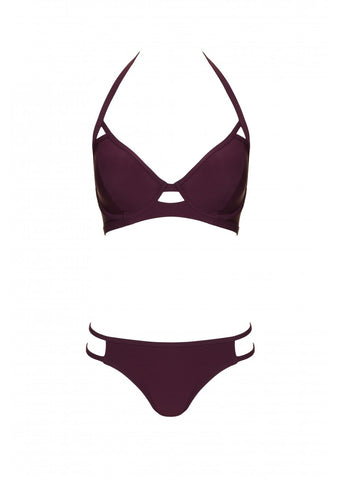 Fuller Bust Icon Maroon Underwired Halter Bikini Top, D-GG Cup Sizes