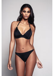 Fuller Bust Boudoir Beach Black Underwired Halter Bikini Top, D-GG Cup Sizes