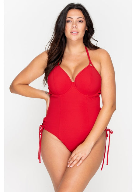 Fuller Bust Icon Red Underwired Halter Swimsuit, DD-G Cup Sizes – Miss  Mandalay