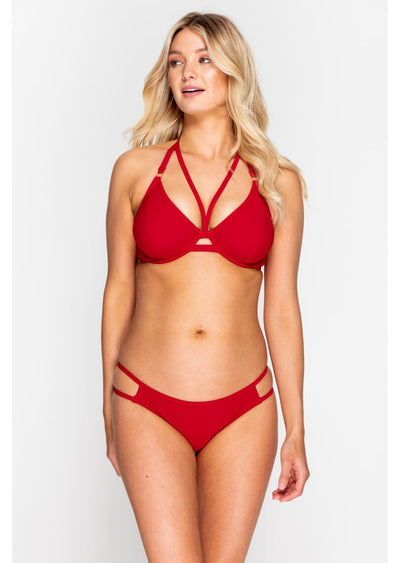 Fuller Bust Icon Red Underwired Halter Strappy Bikini Top, D-GG Cup Sizes