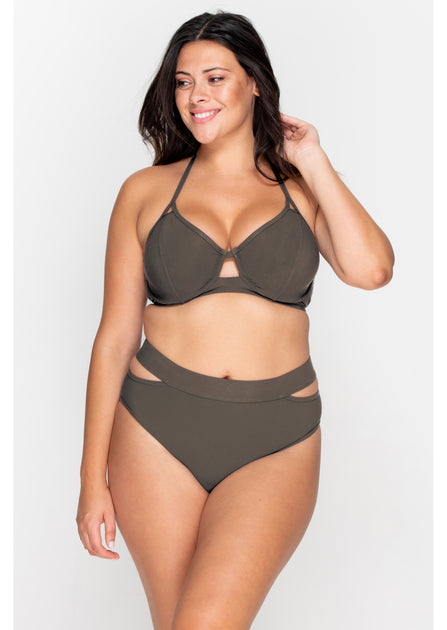 Fondo Bikini Miss Mandalay Icona Vita Alta Spacco Oliva - Taglia US X-Large (Donna), Nuovo Con Etichetta - Foto 3
