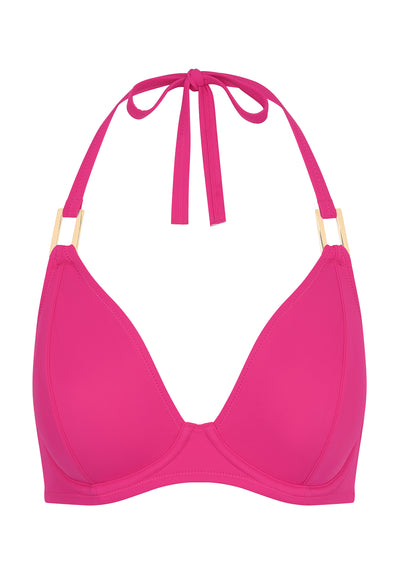 Fuller Bust Boudoir Beach Hot Pink Underwired Halter Bikini Top, D-GG Cup Sizes