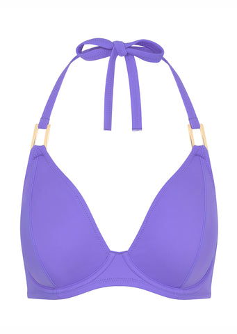 Fuller Bust Boudoir Beach Violet Underwired Halter Bikini Top, D-GG Cup Sizes