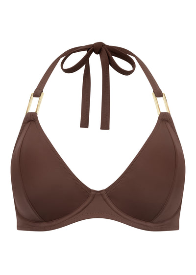 Fuller Bust Boudoir Beach Mocha Underwired Halter Bikini Top, D-H Cup Sizes