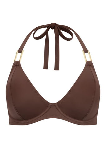 Fuller Bust Boudoir Beach Mocha Underwired Halter Bikini Top, D-H Cup Sizes