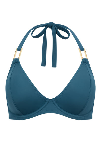 Fuller Bust Boudoir Beach Seaport Blue Underwired Halter Bikini Top, D-H Cup Sizes