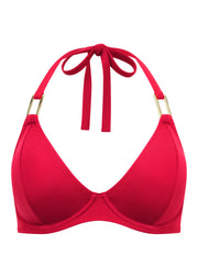 Fuller Bust Boudoir Beach Crimson Red Underwired Halter Bikini Top, D-GG Cup Sizes