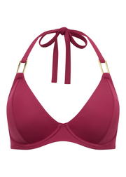 Fuller Bust Boudoir Beach Wine Underwired Halter Bikini Top, D-H Cup Sizes