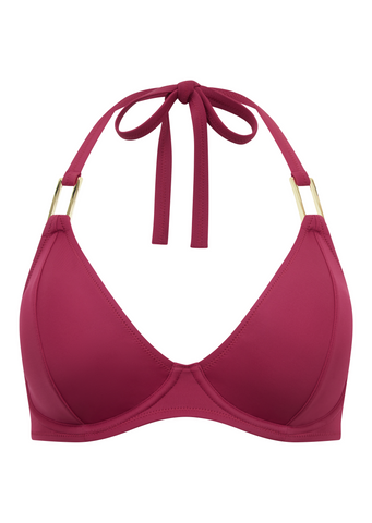 Fuller Bust Boudoir Beach Wine Underwired Halter Bikini Top, D-H Cup Sizes
