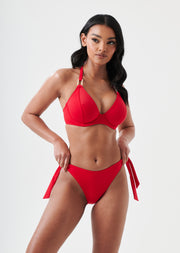 Fuller Bust Boudoir Beach Crimson Red Underwired Halter Bikini Top, D-GG Cup Sizes