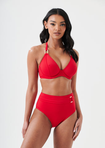 Fuller Bust Boudoir Beach Crimson Red Underwired Halter Bikini Top, D-GG Cup Sizes