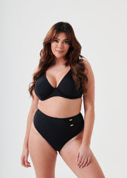 Fuller Bust Boudoir Beach Black Underwired Halter Bikini Top, D-GG Cup Sizes