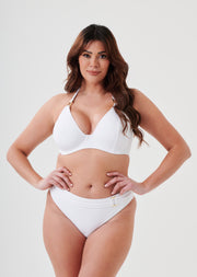 Fuller Bust Boudoir Beach White Underwired Halter Bikini Top, D-GG Cup Sizes