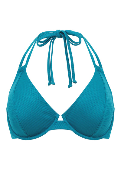 Christina Teal Underwired Halter Bikini Top, D-GG Cup Sizes, Recycled Fabric