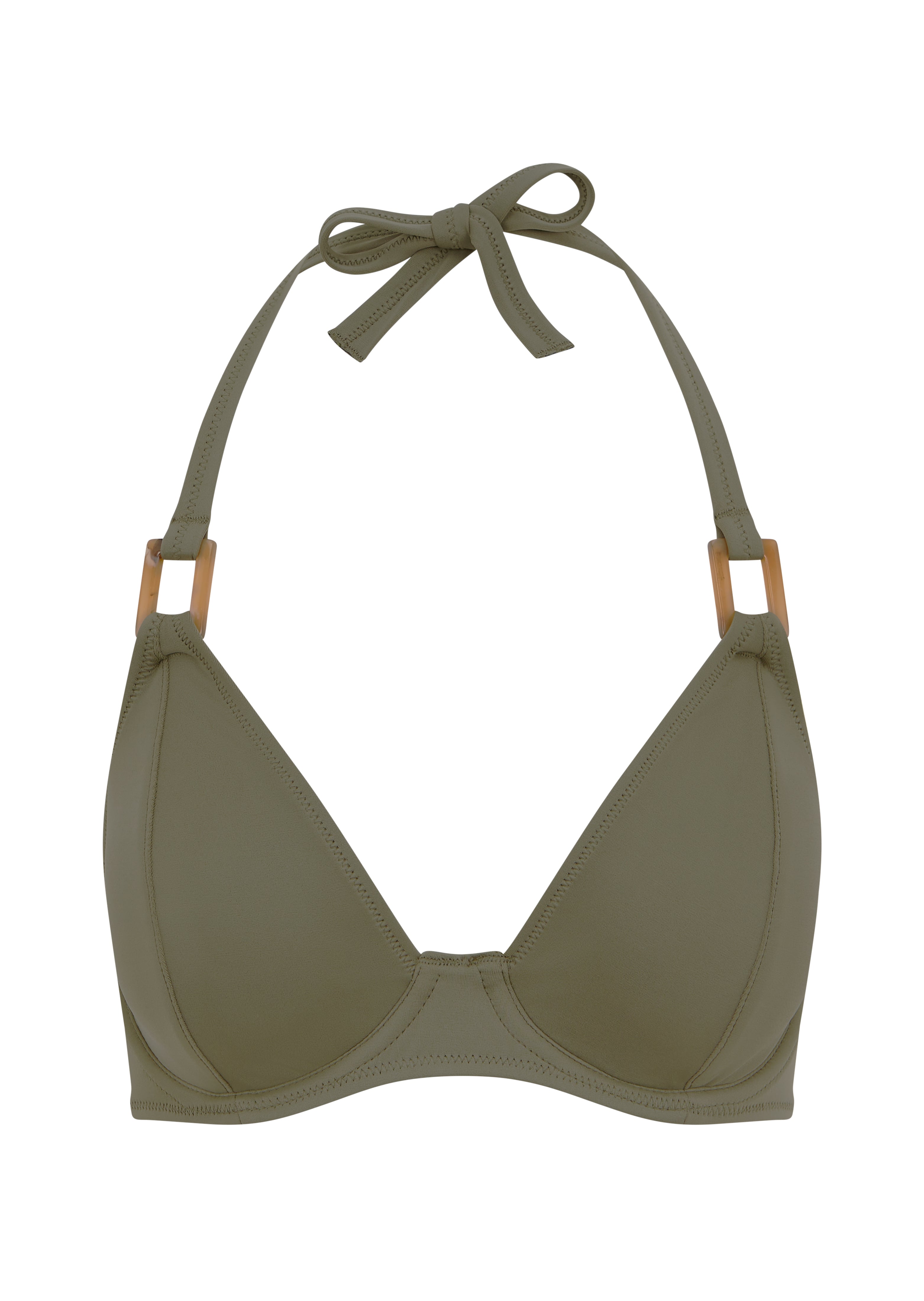 Fuller Bust Ines Khaki Underwired Halter Bikini Top, D-GG