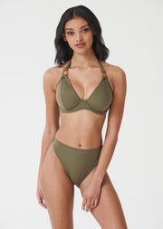 Fuller Bust Ines Khaki Underwired Halter Bikini Top, D-GG Cup Sizes