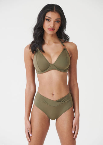 Fuller Bust Ines Khaki Underwired Halter Bikini Top, D-GG Cup Sizes