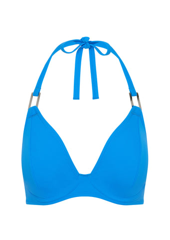 Fuller Bust Boudoir Beach Artic Blue Underwired Halter Bikini Top, D-H ...
