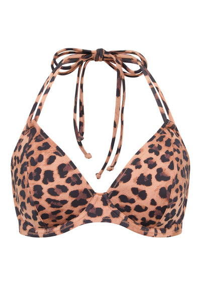 Fuller Bust Dusky Vegas Leopard Print Underwired Halter Bikini Top, D-GG Cup Sizes