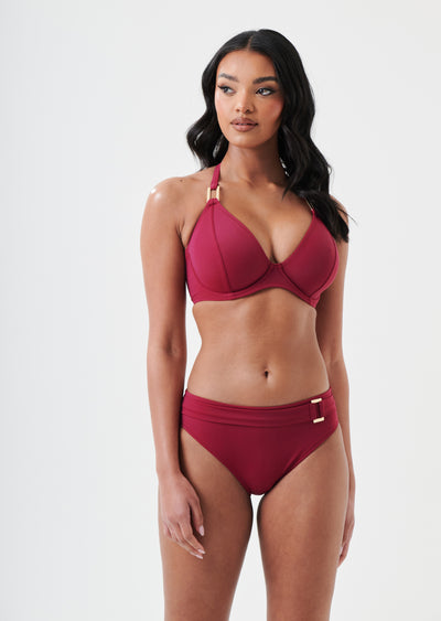 Fuller Bust Boudoir Beach Wine Underwired Halter Bikini Top, D-H Cup Sizes