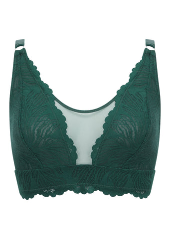 Celeste Forest Green Non Wired Bra, D-GG Cup Sizes, Recycled Lace