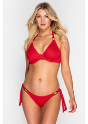 Fuller Bust Boudoir Beach Crimson Red Underwired Halter Bikini Top, D-GG Cup Sizes