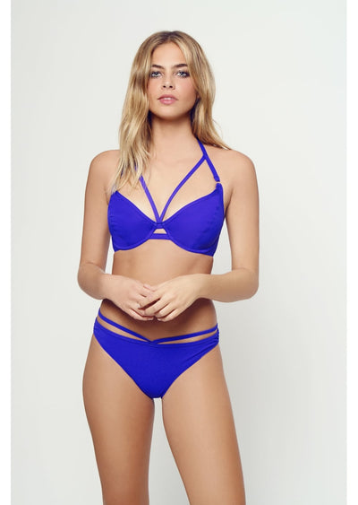 Fuller Bust Icon Cobalt Underwired Halter Strappy Bikini Top, D-GG Cup Sizes