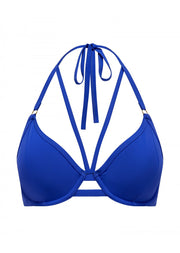 Fuller Bust Icon Cobalt Underwired Halter Strappy Bikini Top, D-GG Cup Sizes