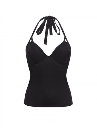 Fuller Bust Icon Black Underwired Halter Tankini Top, D-GG Cup Sizes