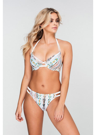 Fuller Bust Dakota Tonal Print Cut Out Underwired Halter Bikini Top, D-GG Cup Sizes