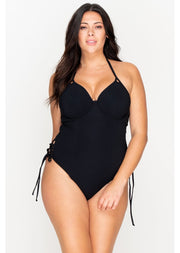 Fuller Bust Icon Black Underwired Halter Swimsuit, DD-G Cup Sizes