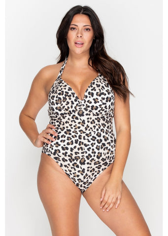 Fuller Bust Vegas Animal Print Underwired Halter Swimsuit, D-GG Cup Sizes