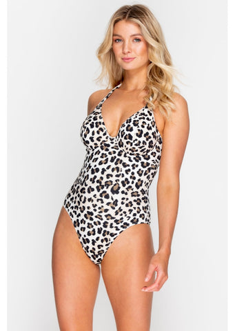 Fuller Bust Vegas Animal Print Underwired Halter Swimsuit, D-GG Cup Sizes