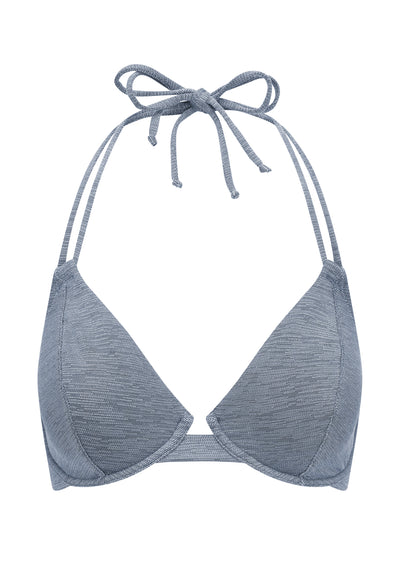 Blue Silver Underwired Halter Bikini Top, D-GG Cup Sizes