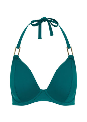 Fuller Bust Boudoir Beach Teal Underwired Halter Bikini Top, D-GG Cup Sizes