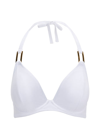 Fuller Bust Boudoir Beach White Underwired Halter Bikini Top, D-GG Cup Sizes