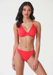 Fuller Bust Boudoir Beach Hibiscus Red Underwired Halter Bikini Top, D-GG Cup Sizes