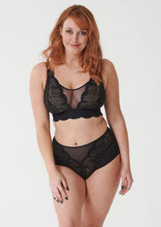 Celeste Black Non Wired Bra, D-GG Cup Sizes, Recycled Lace