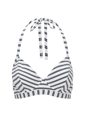 Fuller Bust Beachcomber Navy Stripe Underwired Halter Bikini Top, D-GG Cup Sizes
