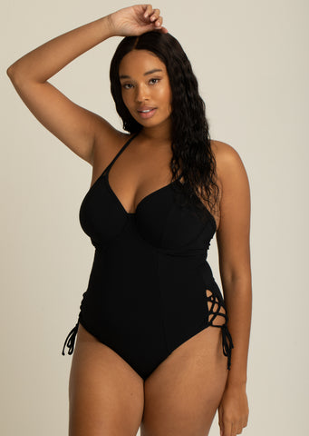 Fuller Bust Icon Black Underwired Halter Swimsuit, DD-G Cup Sizes