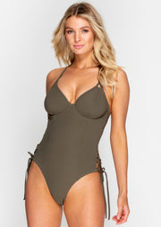 Fuller Bust Icon Olive Underwired Halter Swimsuit, DD-G Cup Sizes