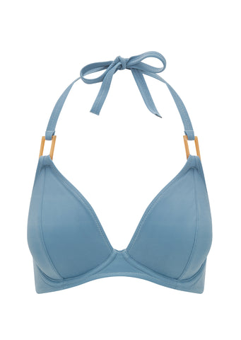 Fuller Bust Ines Airforce Blue Underwired Halter Bikini Top, D-GG Cup Sizes