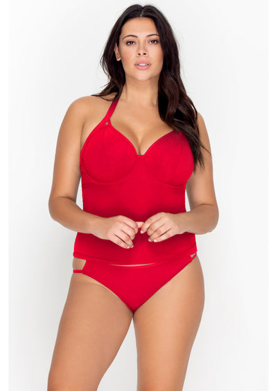 Fuller Bust Icon Red Underwired Halter Tankini Top, D-GG Cup Sizes